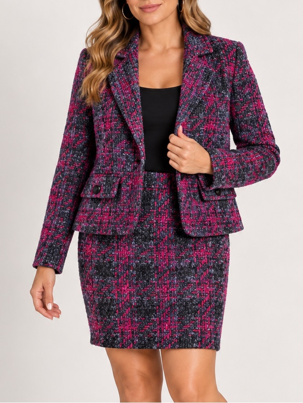 Dana Buchman Pink and Black Tweed Peplum Blazer